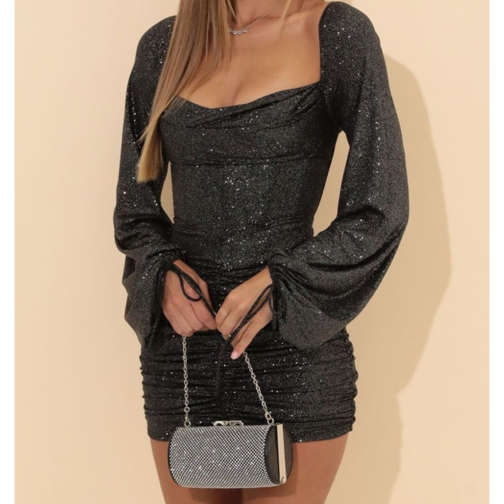 black glitter long sleeve corset dress